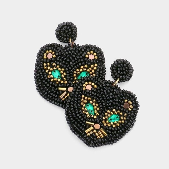 Jewelry - NEW Black Panther Cat Seed Beaded Dangle Earrings